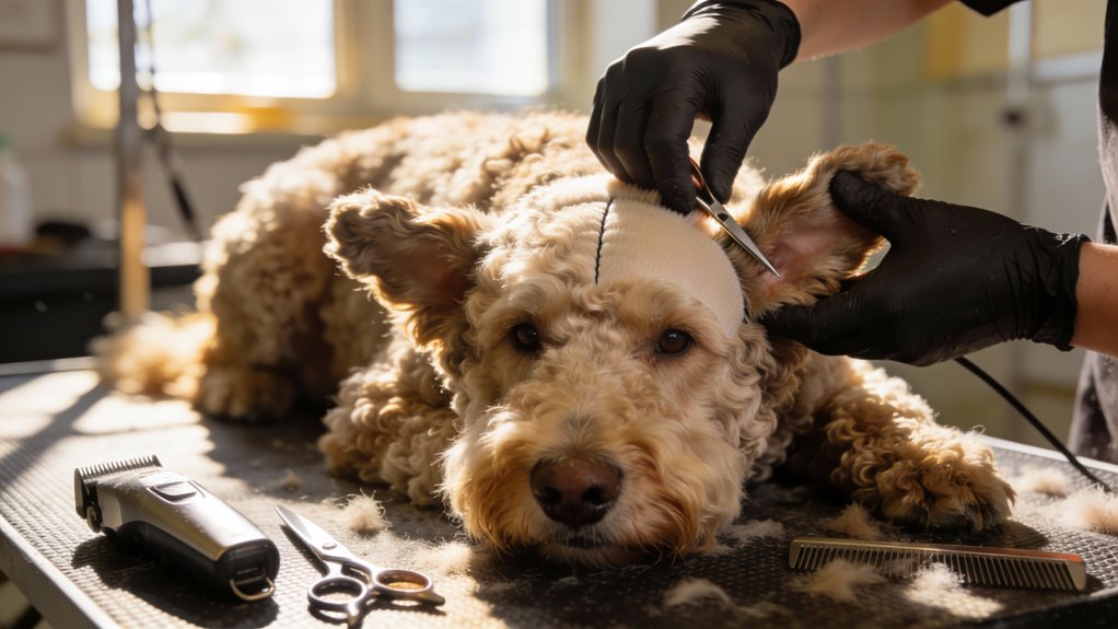 veilige verzorging en trimmen van het hoofd van een Lagotto